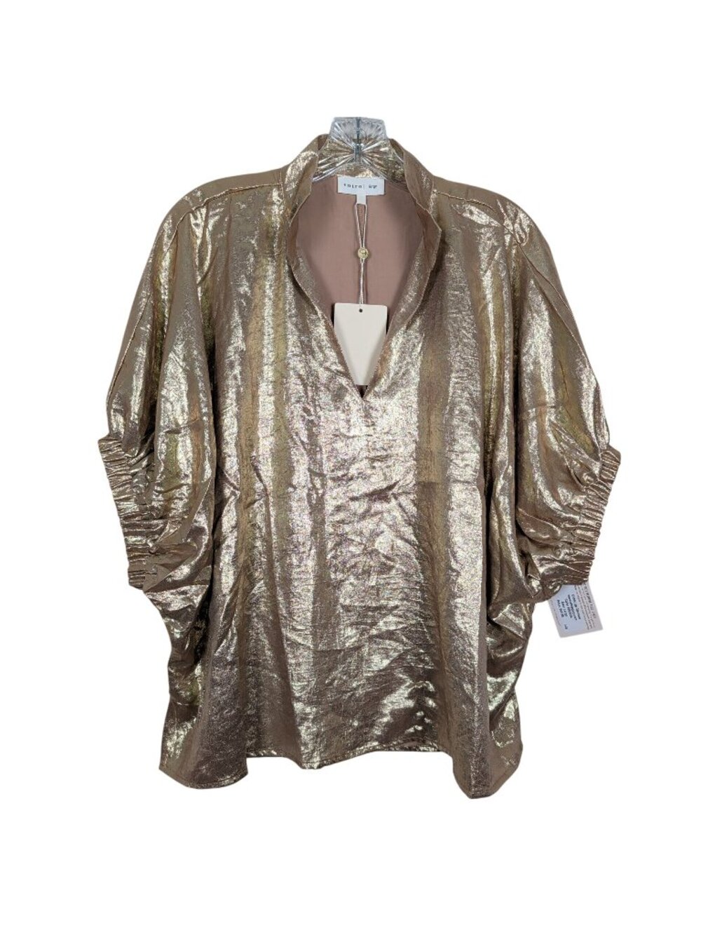 Entro Metallic Gold Blouse Womens Large Shimmer Oversized Tunic Glam Party Top